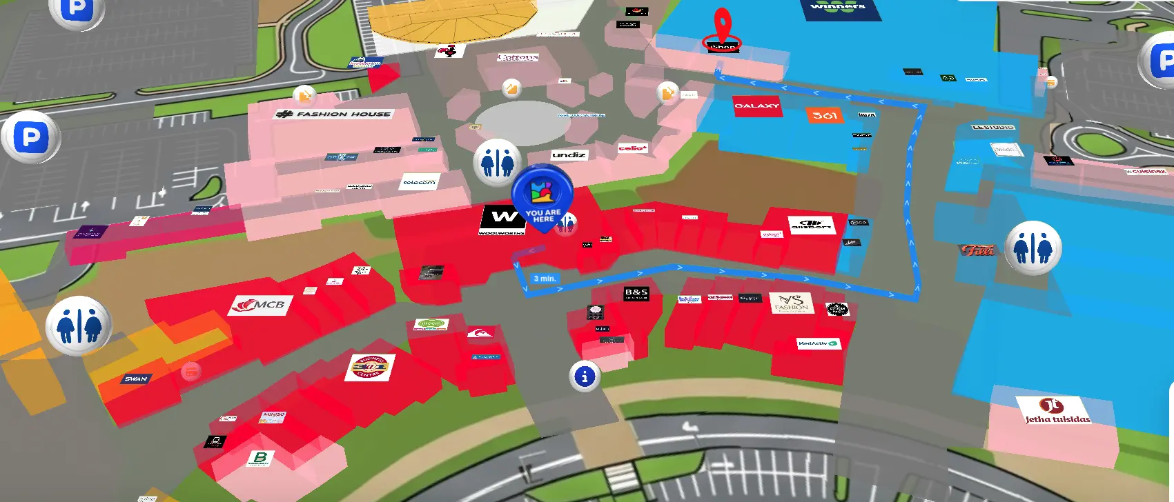 Shopping centre map with individual stores
